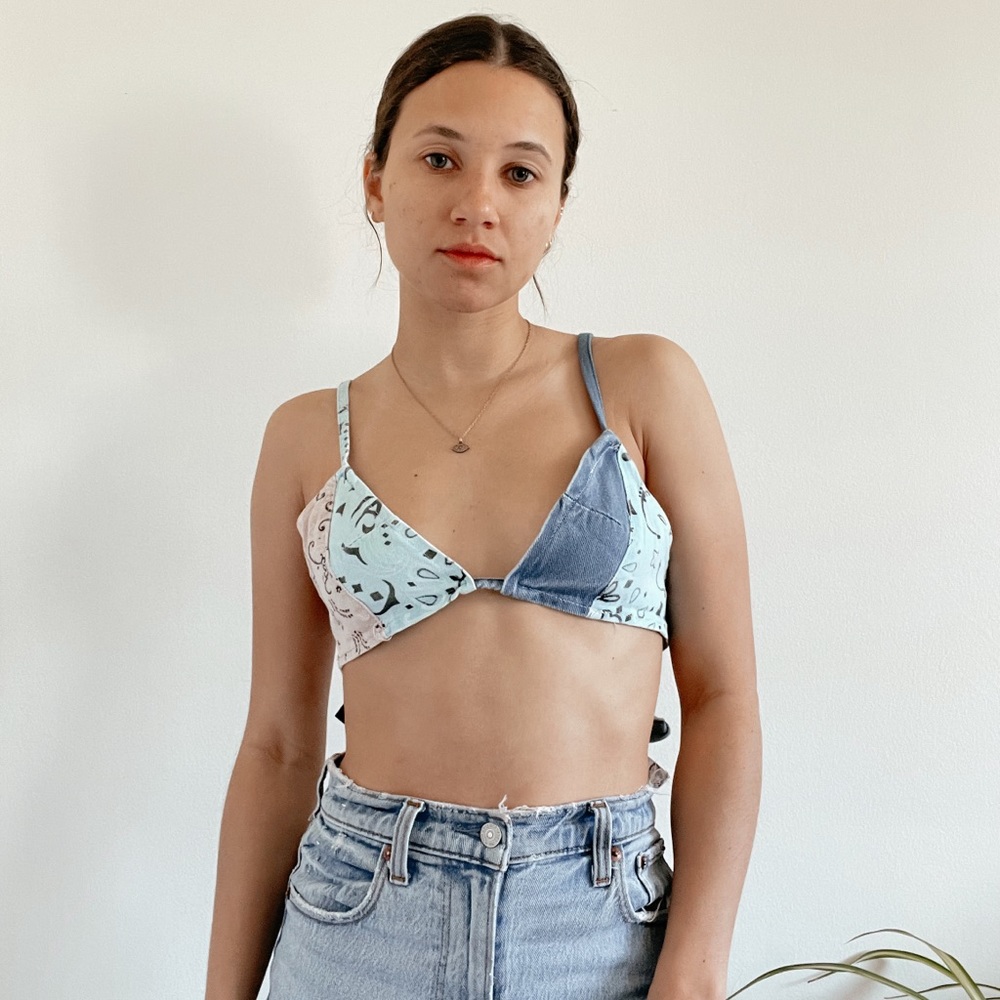 Boohoo Patchwork Bandana Denim Bralet